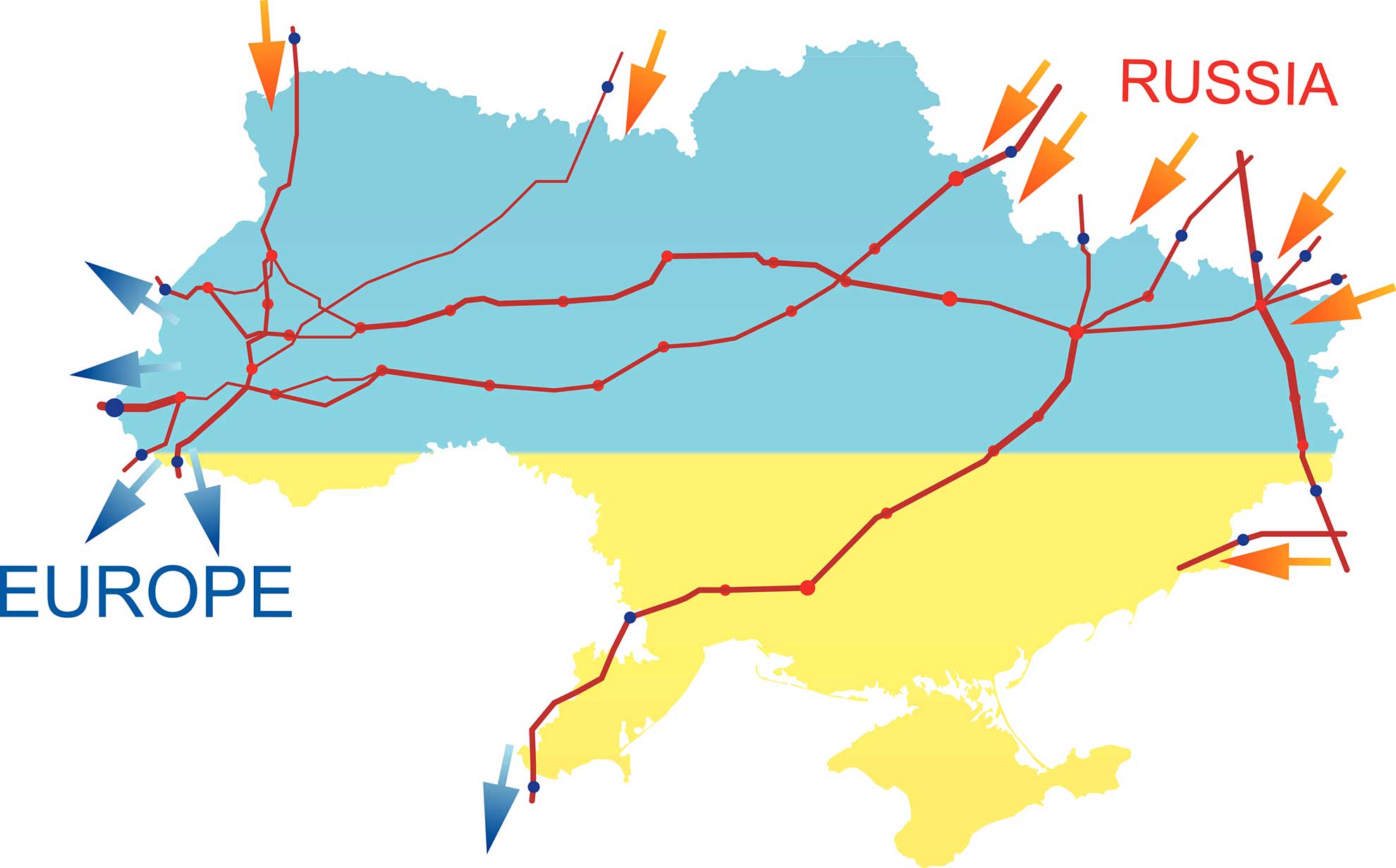 Carte de l'Ukraine traversée par les oléoducs russes © Sas. -