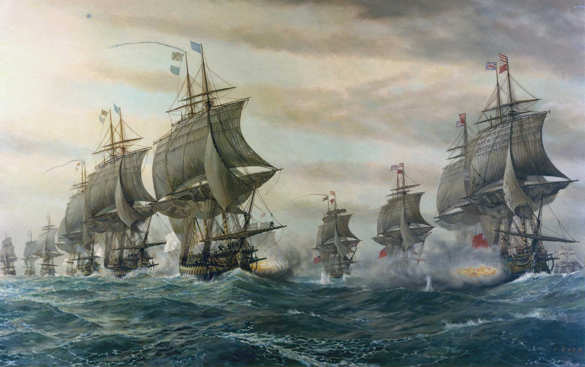 Le Ville de paris et l'Auguste à la bataille de Chesapeake -- VZveg © US Navy Naval History and Heritage Command. -