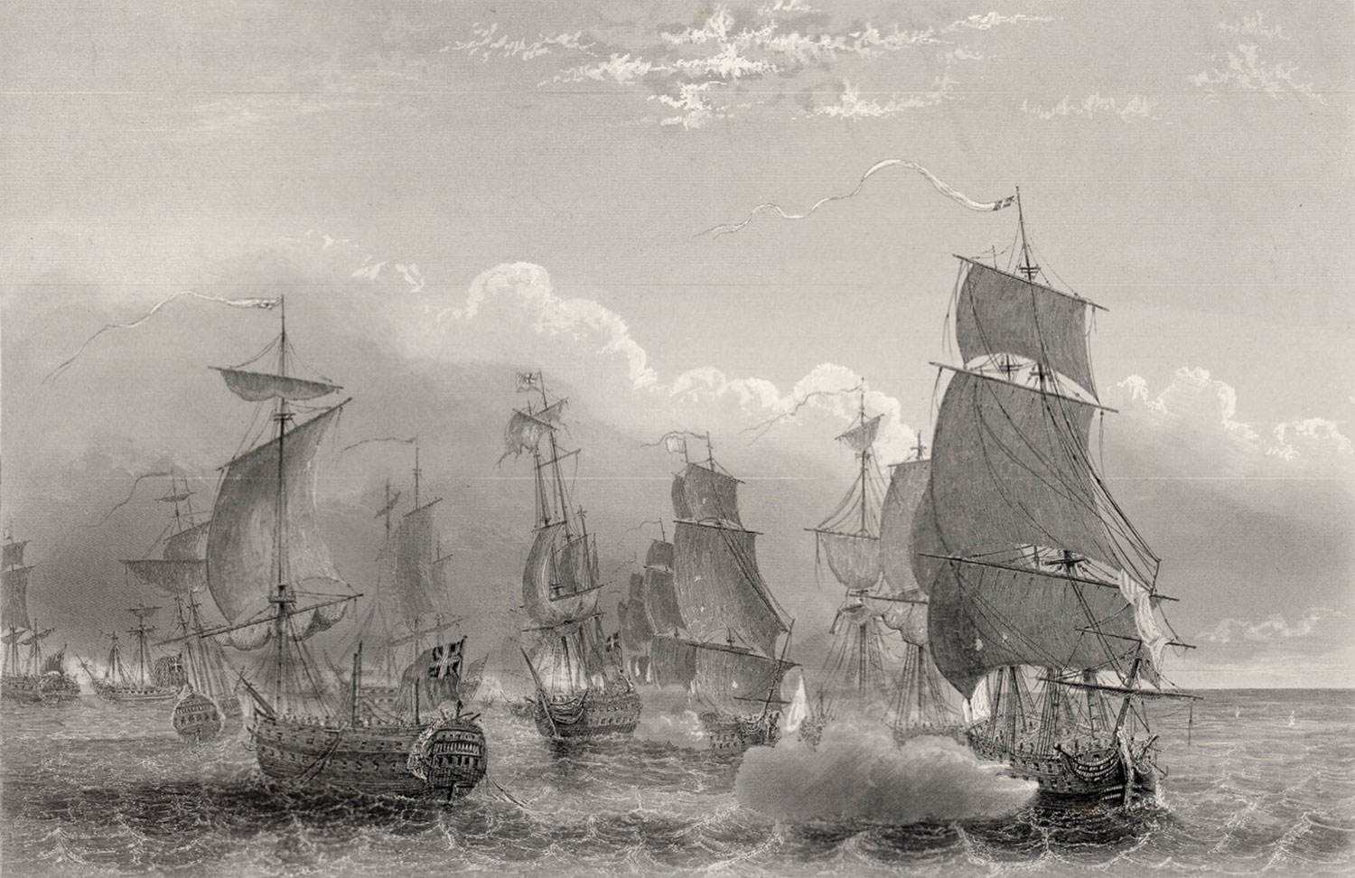 Au large de la Martinique, des navires français vont sauver un convoi (18 décembre 1779) -- Collection du Château de Versailles. -