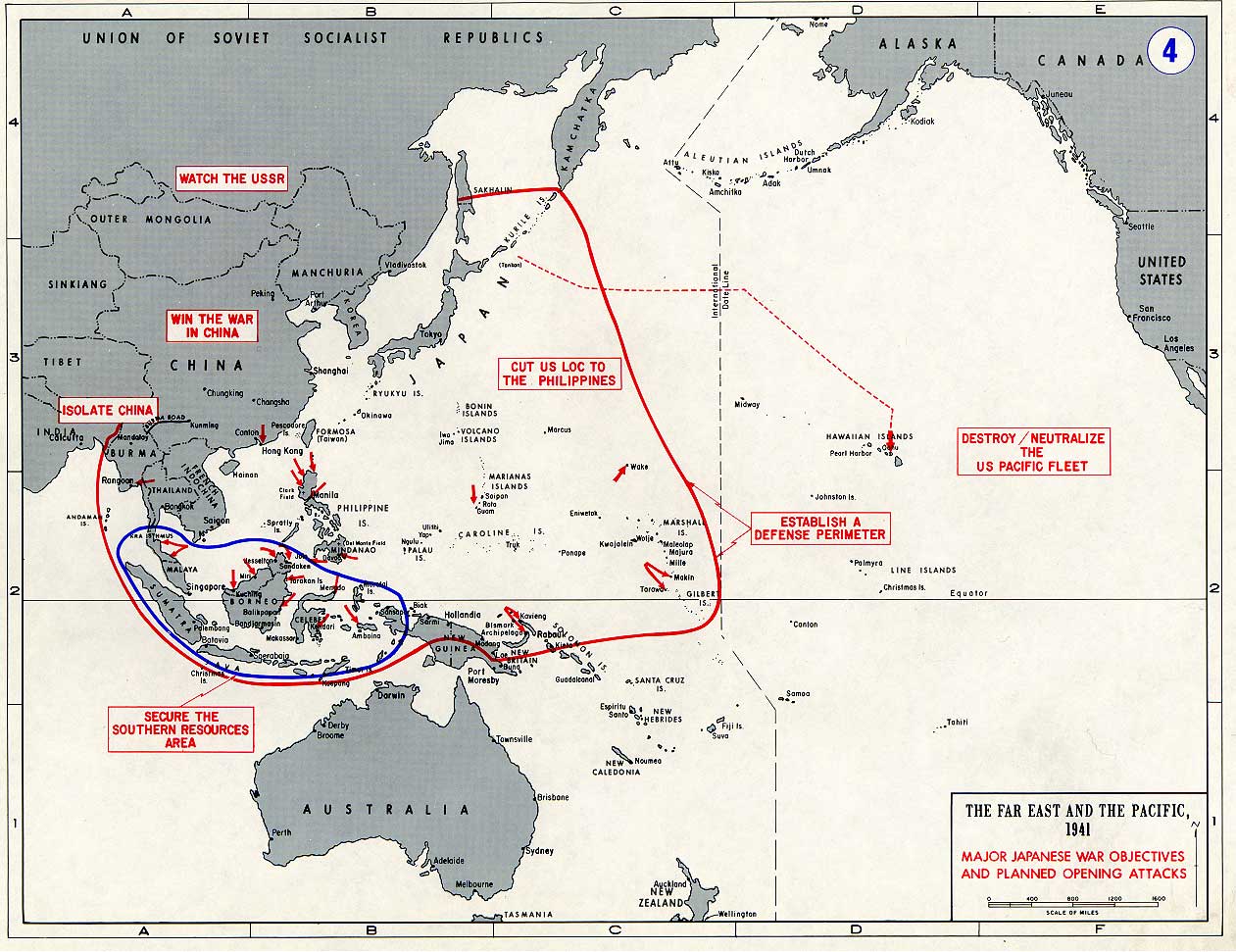Objectifs de guerre majeurs et attaques programmées du Japon. Source: Académie militaire de West Point. -