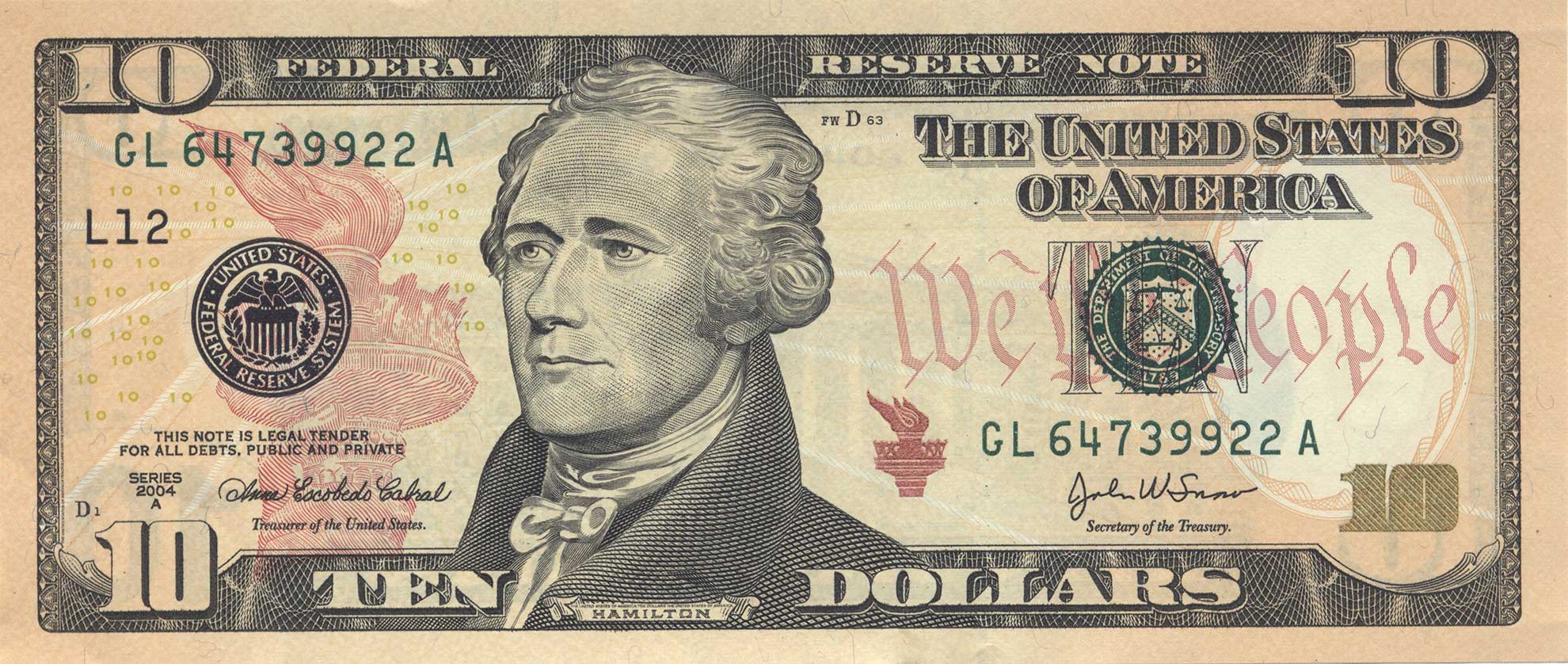 Billet de 10 dollars à l'effigie d'Alexander Hamilton -