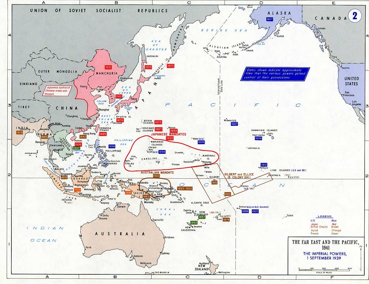 Carte de l'Extrême-Orient en 1939. Source: Académie militaire de West Point. -