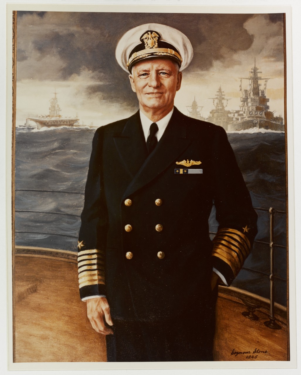 L'Amiral Chester W. Nimitz, Commandant en Chef du Pacifique. Portrait d'après le Capitaine de Frégate McClelland Barclay, USNR (1942) -- Photo U.S. Navy. -