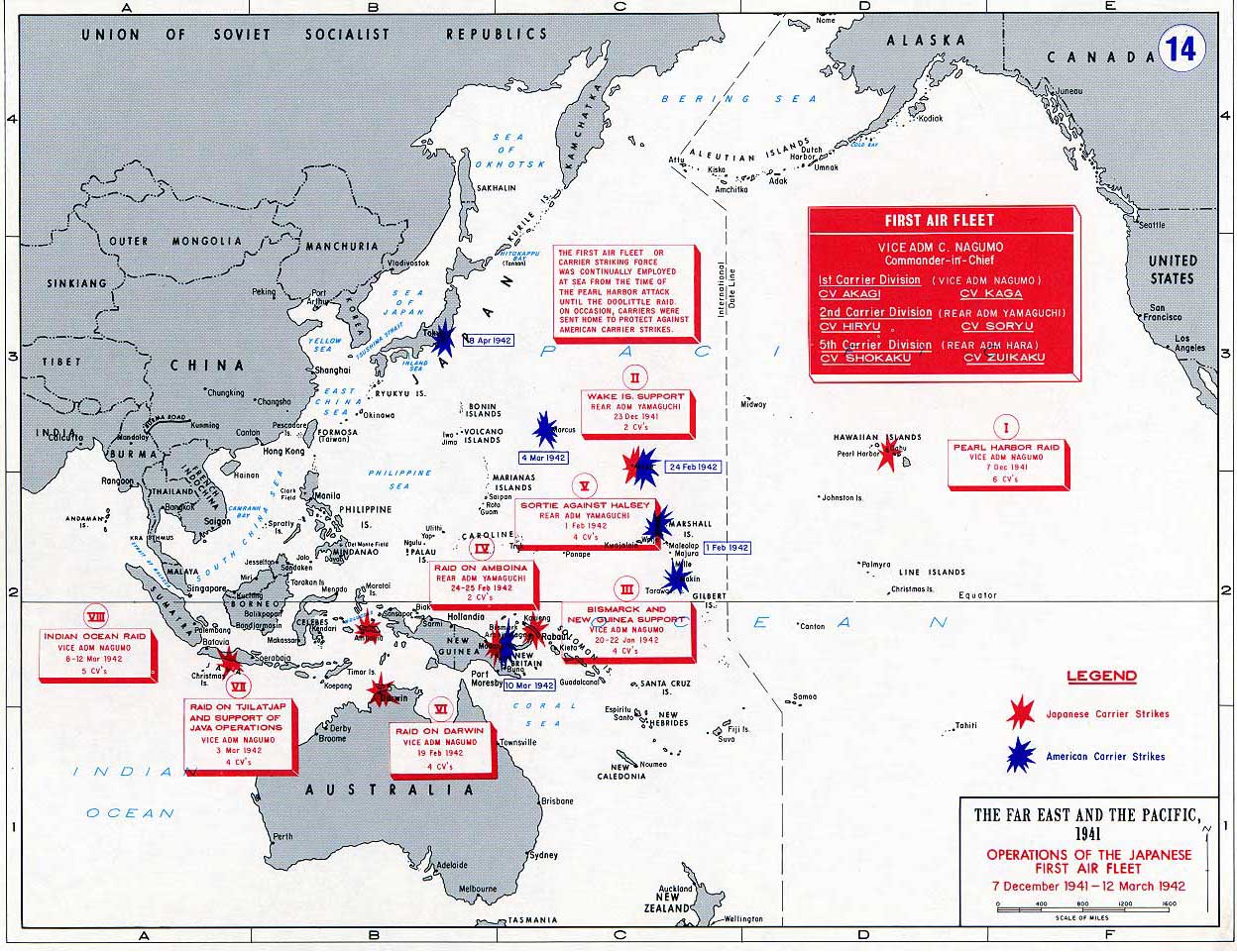 Opérations de la 1ère Flotte Aéronavale japonaise du 7 décembre 1941 au 12 mars 1942 -- Source: Académie militaire de West Point. -