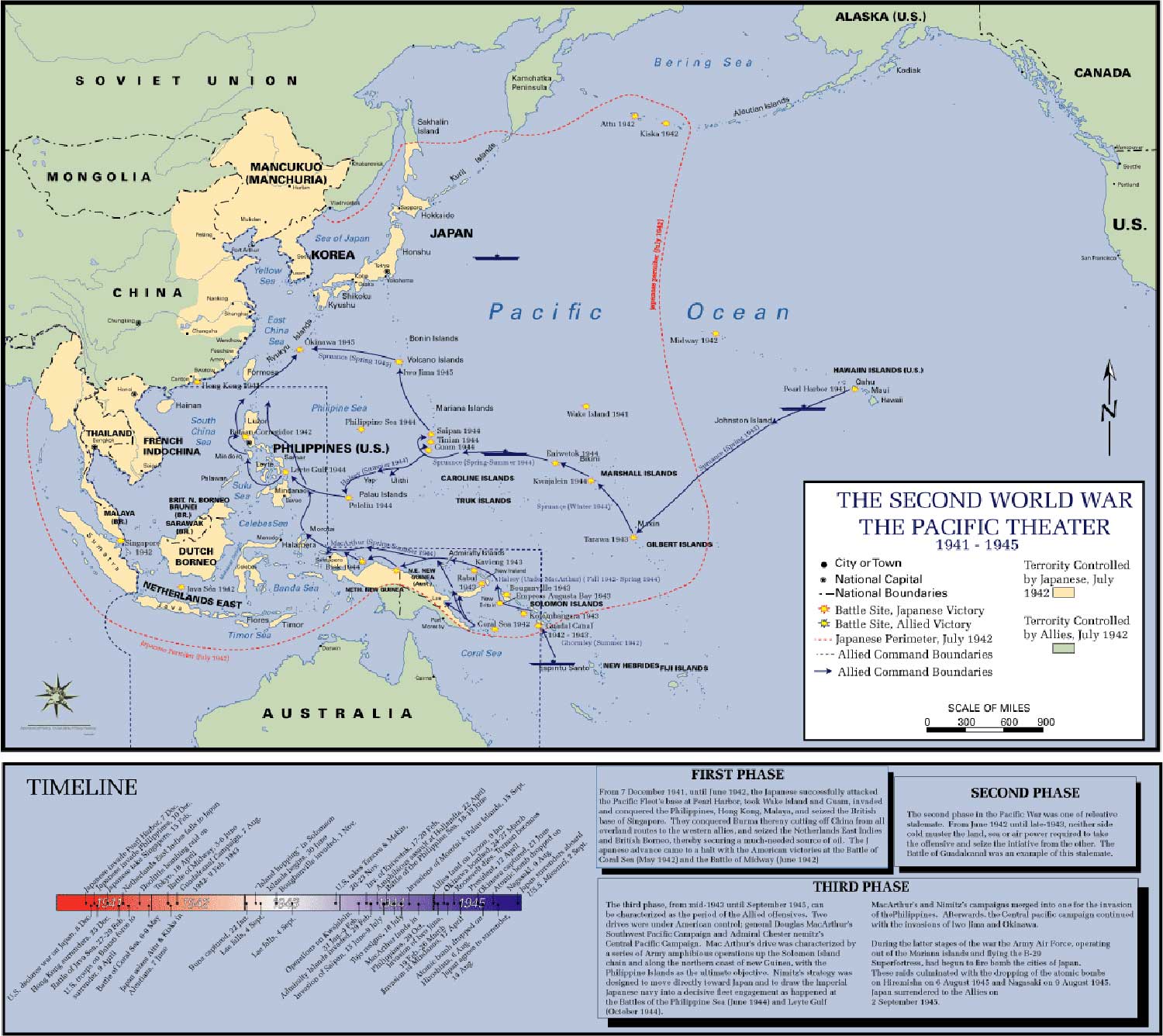 Carte du théâtre Pacifique dans la 2e Guerre Mondiale -- Source: West Point. -