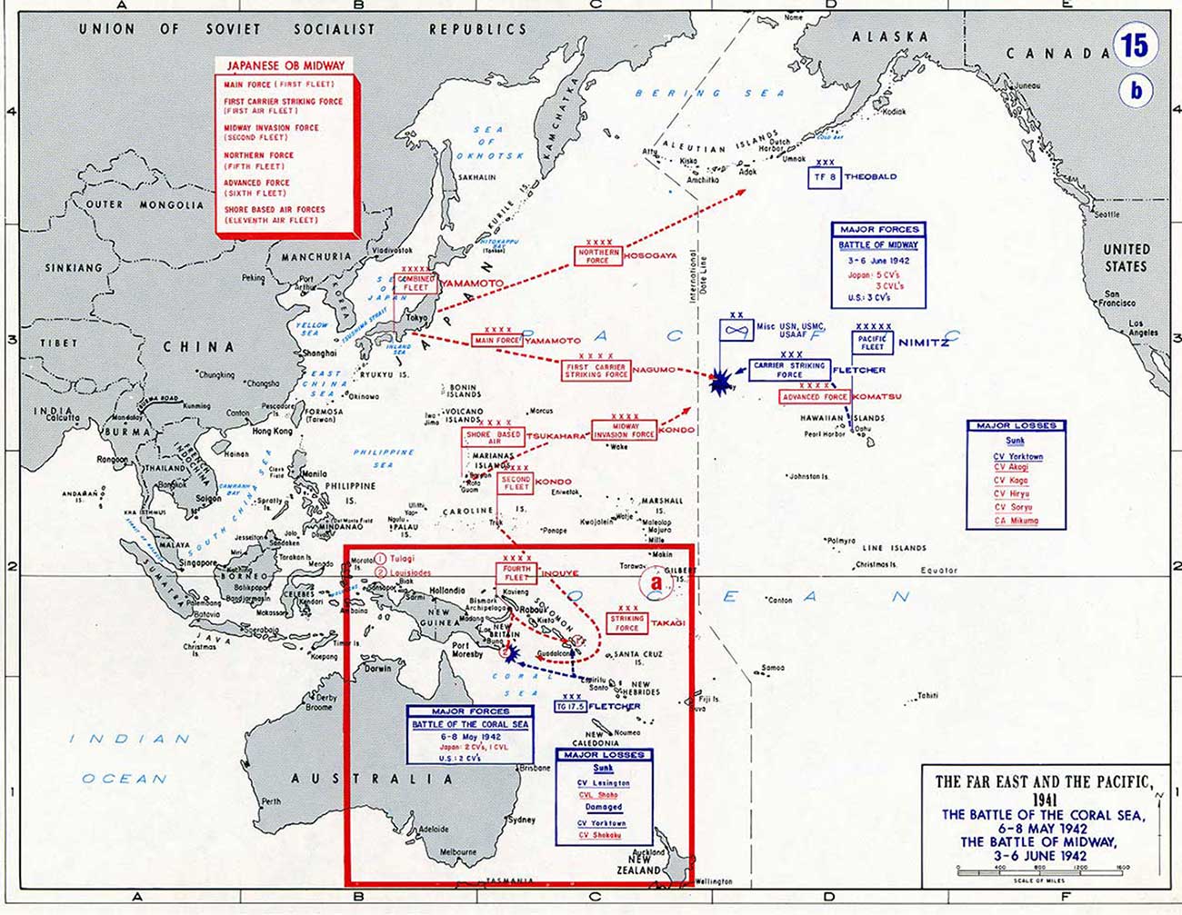 La bataille de Midway, un mois après la bataille de la Mer de Corail -- Source: Académie militaire de West Point. -