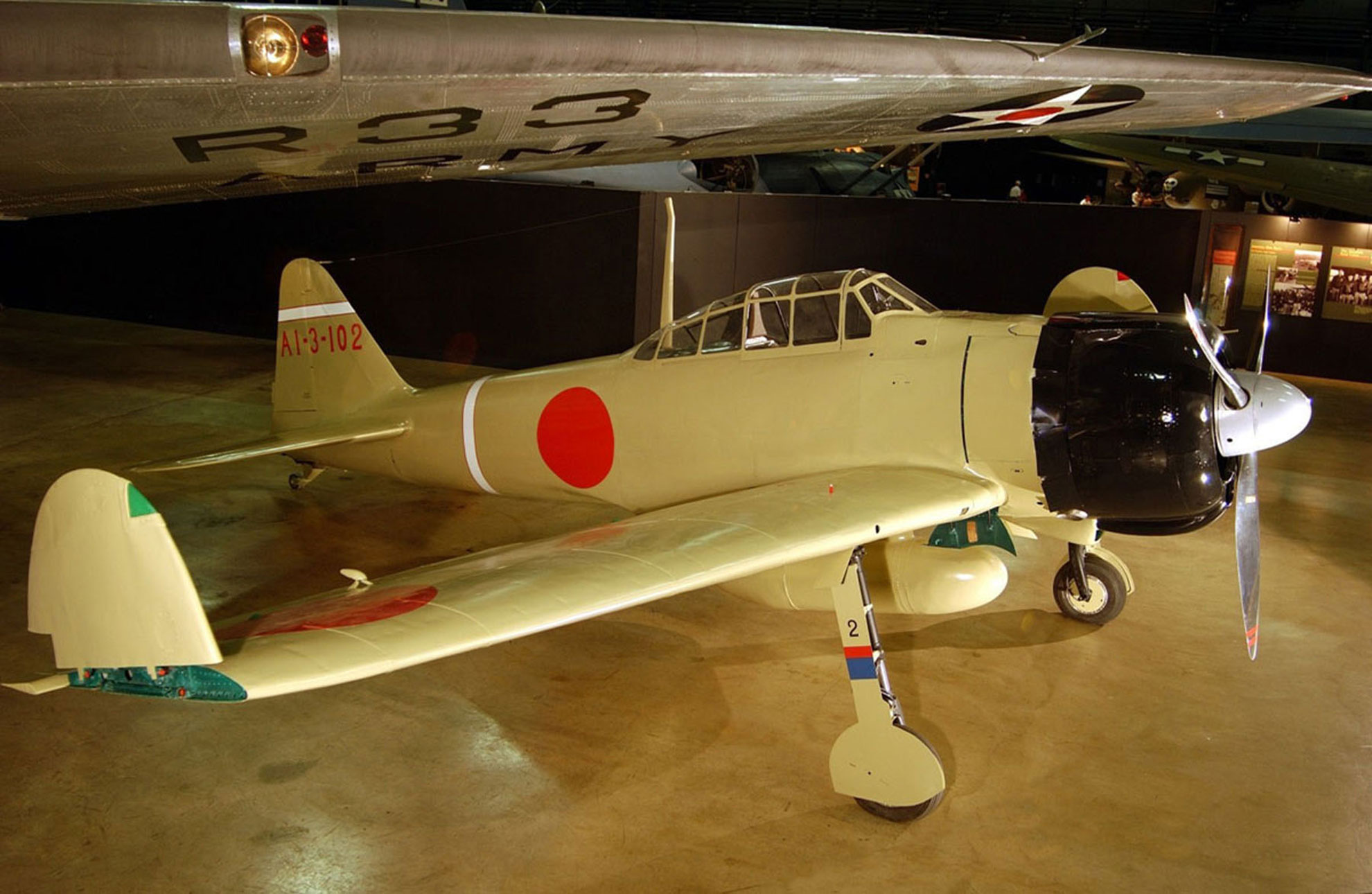 Mitsubishi A62M Zero in the World War II Gallery at the National Museum of the United States Air Force. -