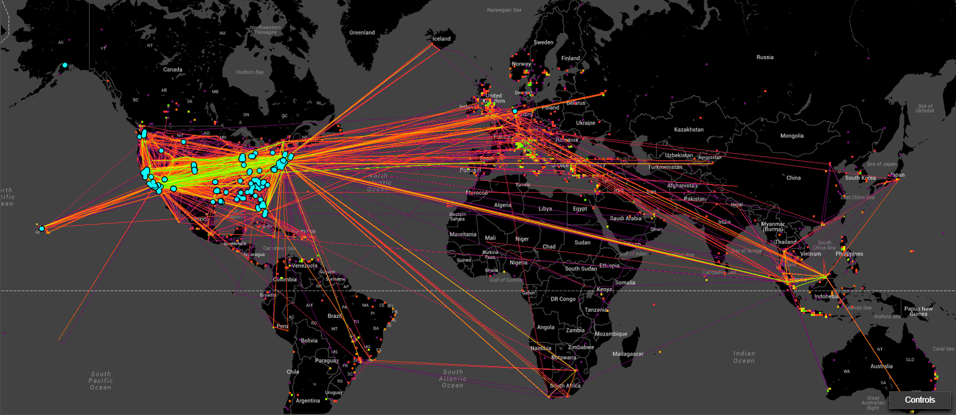 This heat map of human trafficking activity across the world is one of the tools that is part of DARPA's Memex program, designed to help law enforcement officers and others do investigations online and hunt down human traffickers. DARPA graphic. -
