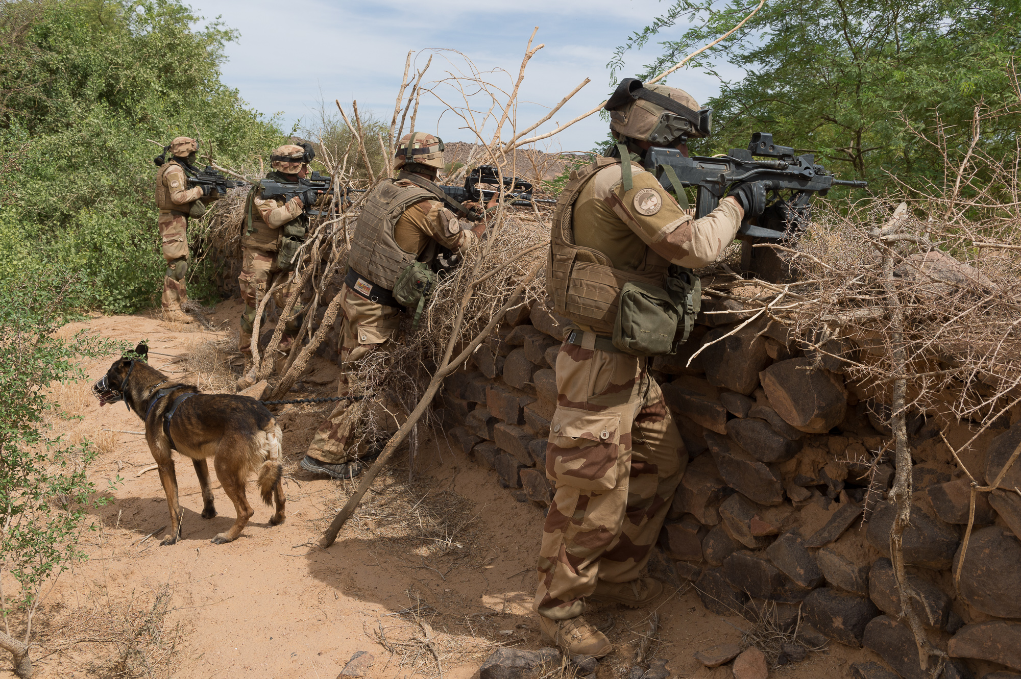 French soldiers stand guard in Mali as part of Operation Barkhane. French Ministry of Defense photo. -