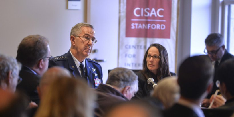 Air Force Gen. John E. Hyten, commander of U.S. Strategic Command, speaks at Stanford University’s Center for International Security and Cooperation in California, Jan. 24, 2017. Courtesy photo by Rod Searcey. -