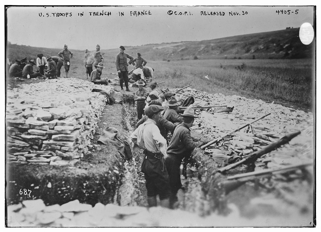 American troops conduct grenade gun training in France during World War I. Library of Congress photo -