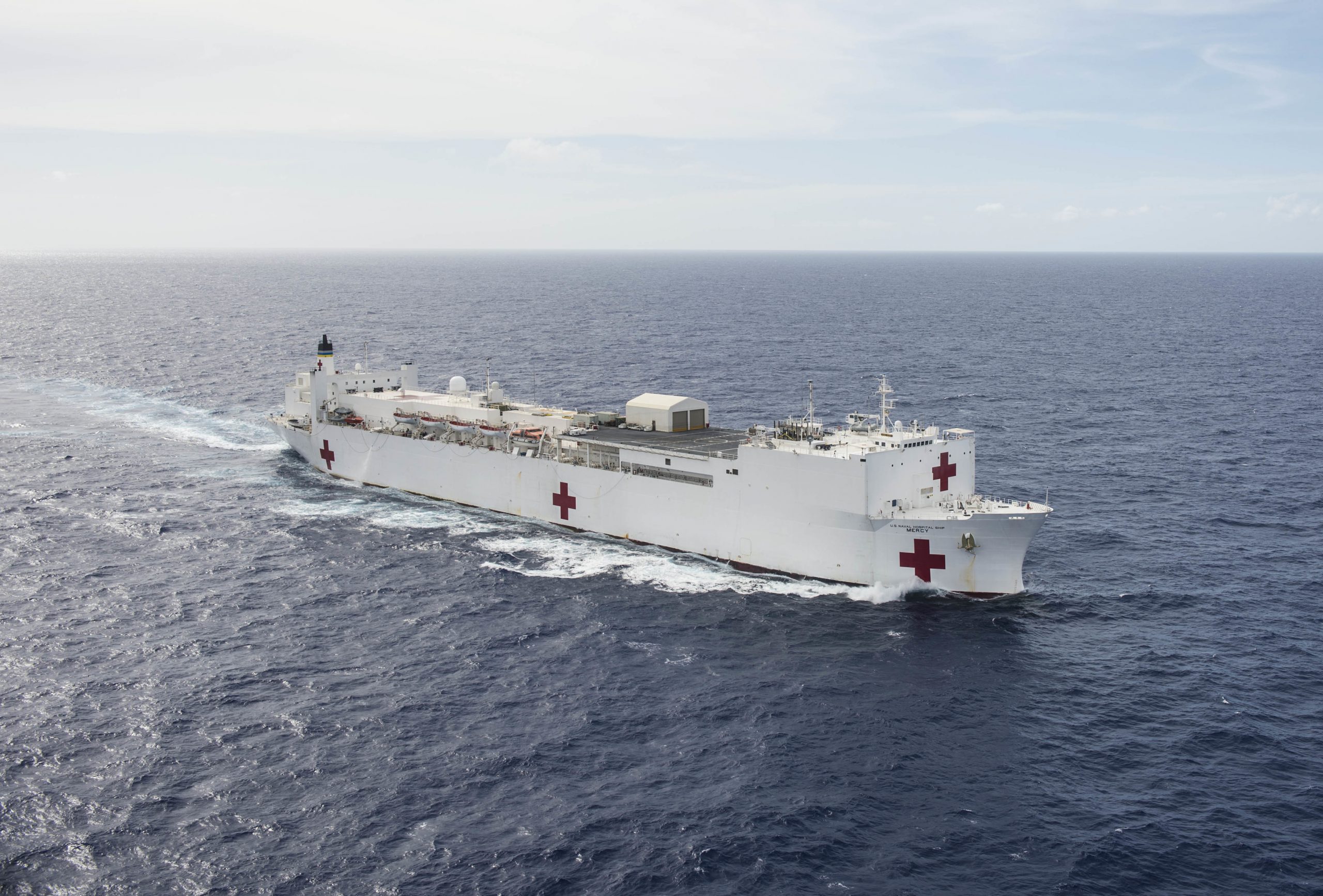 The hospital ship USNS Mercy steams in the Pacific Ocean after completing Pacific Partnership 2016 in the Indo-Pacific region, Sept. 12, 2016. The USNS Mercy will also participate in 2018’s Pacific Partnership mission. Navy photo by Petty Officer 2nd Class Hank Gettys -