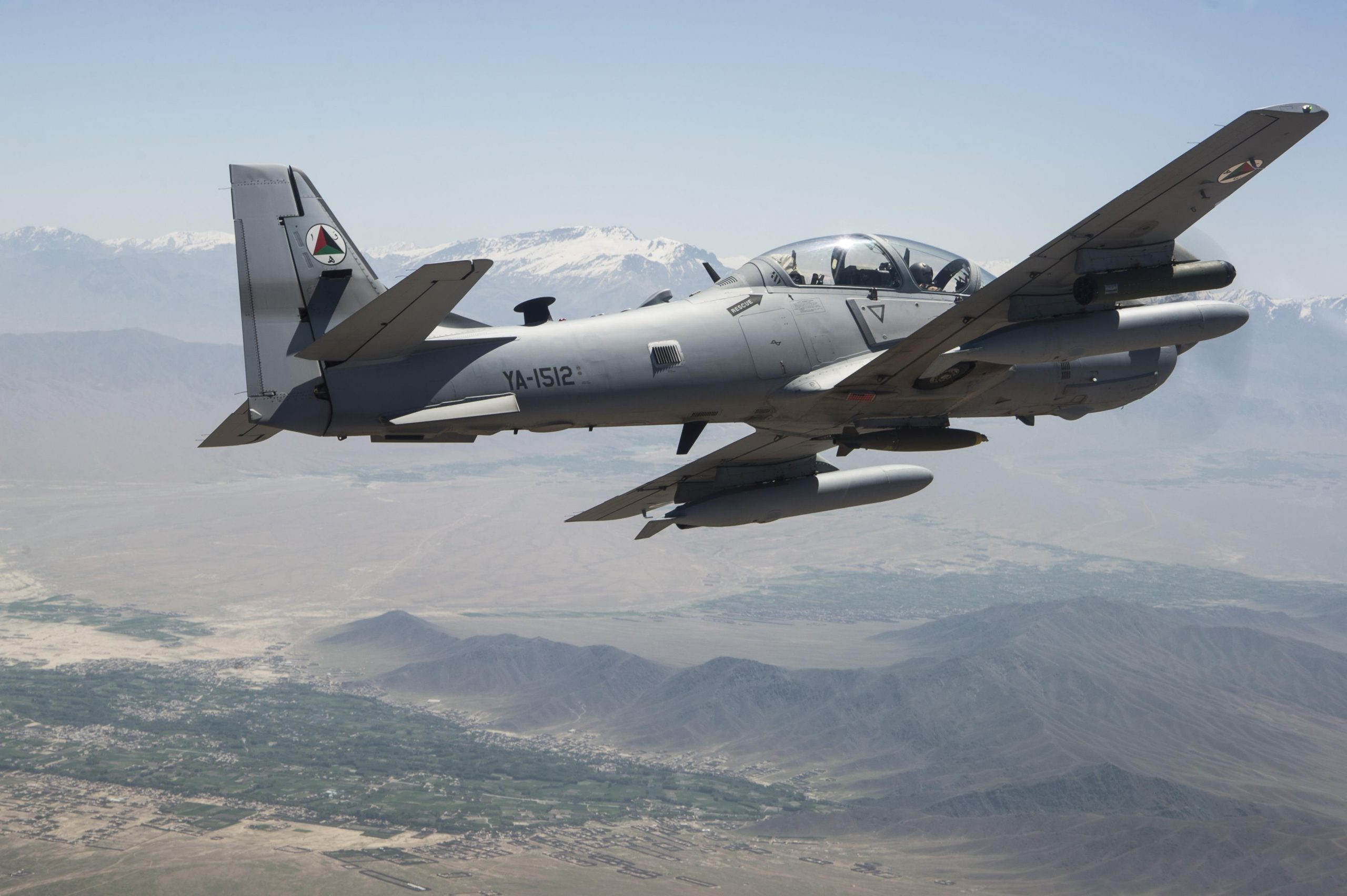 Defense Secretary Jim Mattis spoke by telephone with President Ashraf Ghani of Afghanistan to discuss the enduring U.S.-Afghan security relationship, Feb. 7, 2017. Pictured here, an Afghan air force A-29 Super Tucano flies over Kabul, Afghanistan, April 28, 2016. The highest priority skill set for the Afghan pilots is close air support. Pilots are trained to employ rockets, precision-guided bombs, general purpose bombs and strafing in support of ground troops. Air Force photo by Staff Sgt. Larry Reid Jr. -