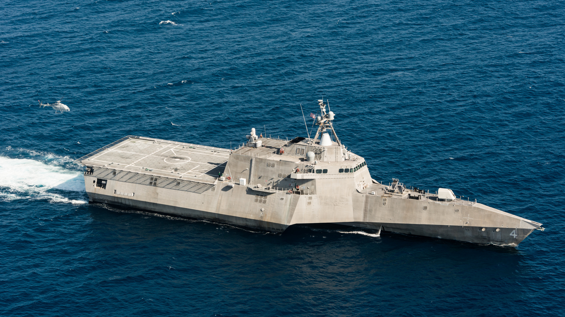 Pacific Ocean (June 28, 2018) An MQ-8C Fire Scout unmanned helicopter conducts underway landing operations with the littoral combat ship USS Coronado (LCS 4). The Fire Scout variant is expected to deploy with the LCS class to provide reconnaissance, situational awareness and precision targeting support. Coronado is working with Air Test and Evaluation Squadron (VX) 1 to test the newest Fire Scout unmanned helicopter. (U.S. Navy photo by Mass Communication Specialist 2nd Class Jacob I. Allison. -