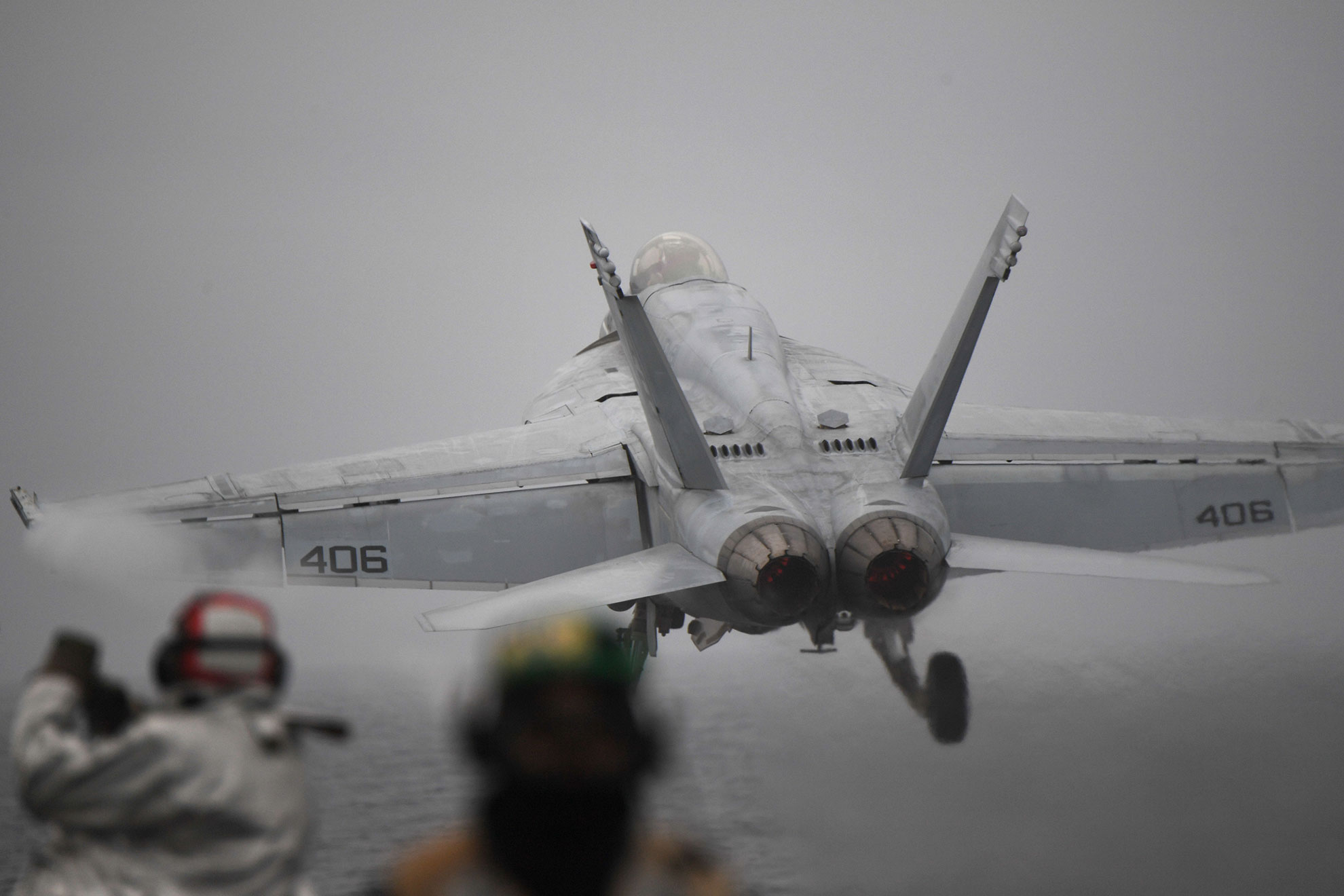 Norvegian Sea (Oct. 19, 2018) An F/A-18E Super Hornet, assigned to the "Sunliners" of Strike Fighter Squadron (VFA) 81, launches from the Nimitz-class aircraft carrier USS Harry S. Truman (CVN 75). For the first time in nearly 30 years, a U.S. aircraft carrier has entered the Arctic Circle. Accompanied by select ships from Carrier Strike Group Eight (CSG- 8), Harry S. Truman traveled north to demonstrate the flexibility and toughness of U.S. naval forces through high-end warfare training with regional allies and partners -- U.S. Navy photo by MCS2 Thomas Gooley. -