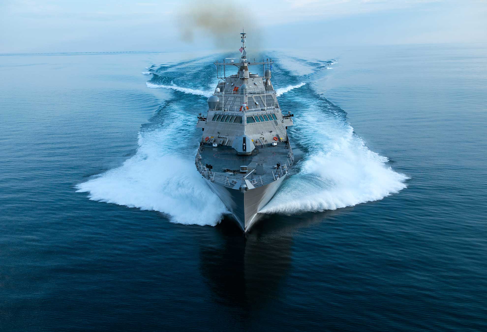 Lake Michigan (July 11, 2018) The future littoral combat ship USS Wichita (LCS 13) conducts acceptance trials, which are the last significant milestone before a ship is delivered to the Navy. LCS-13 is a fast, agile, focused-mission platform designed for operation in near-shore environments as well as the open-ocean. It is designed to defeat asymmetric threats such as mines, quiet diesel submarines and fast surface craft -- U.S. Navy photo courtesy of Lockheed Martin. -