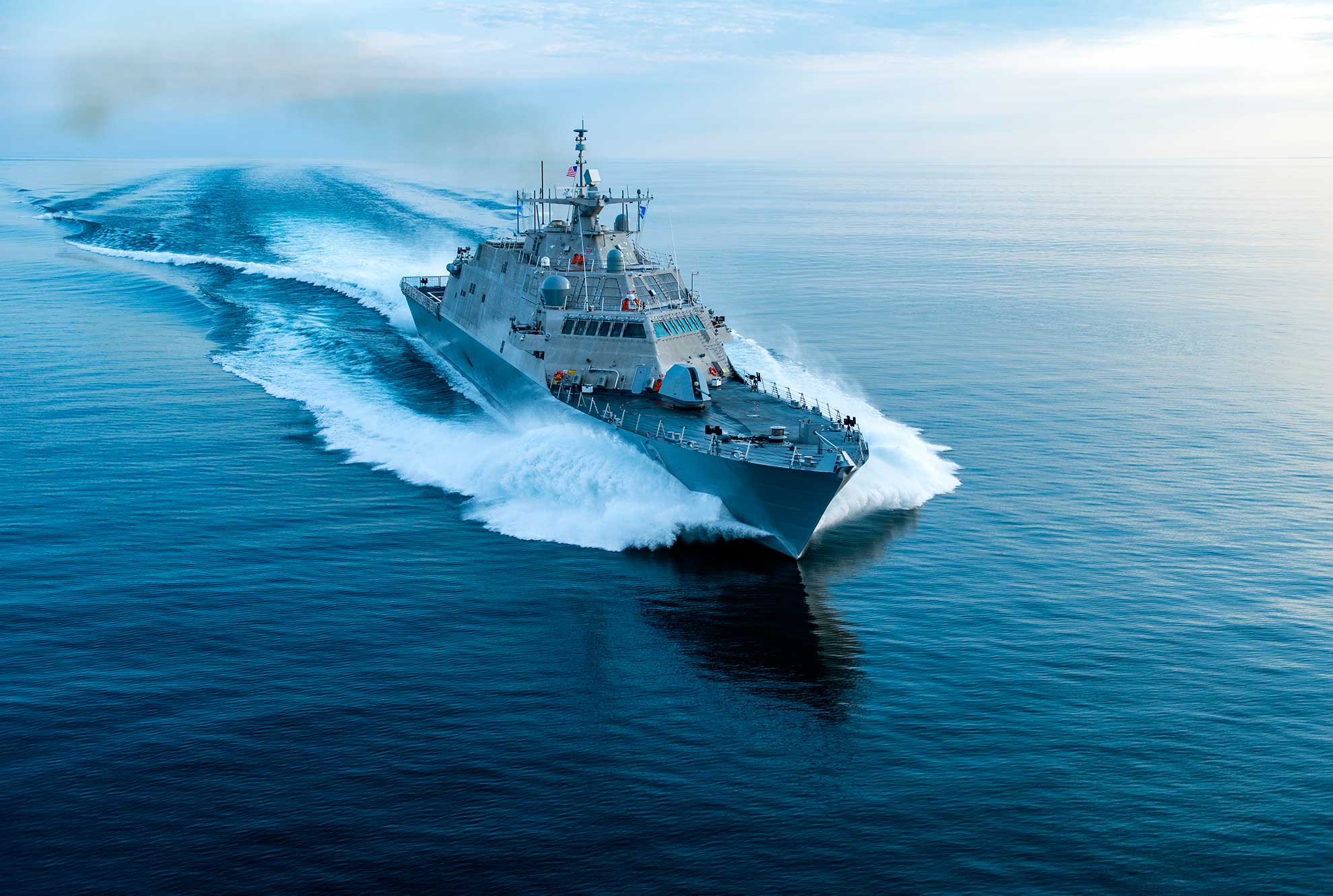 Lake Michigan (July 11, 2018) The future littoral combat ship USS Wichita (LCS 13) conducts acceptance trials, which are the last significant milestone before a ship is delivered to the Navy. LCS-13 is a fast, agile, focused-mission platform designed for operation in near-shore environments as well as the open-ocean. It is designed to defeat asymmetric threats such as mines, quiet diesel submarines and fast surface craft -- U.S. Navy photo courtesy of Lockheed Martin. -
