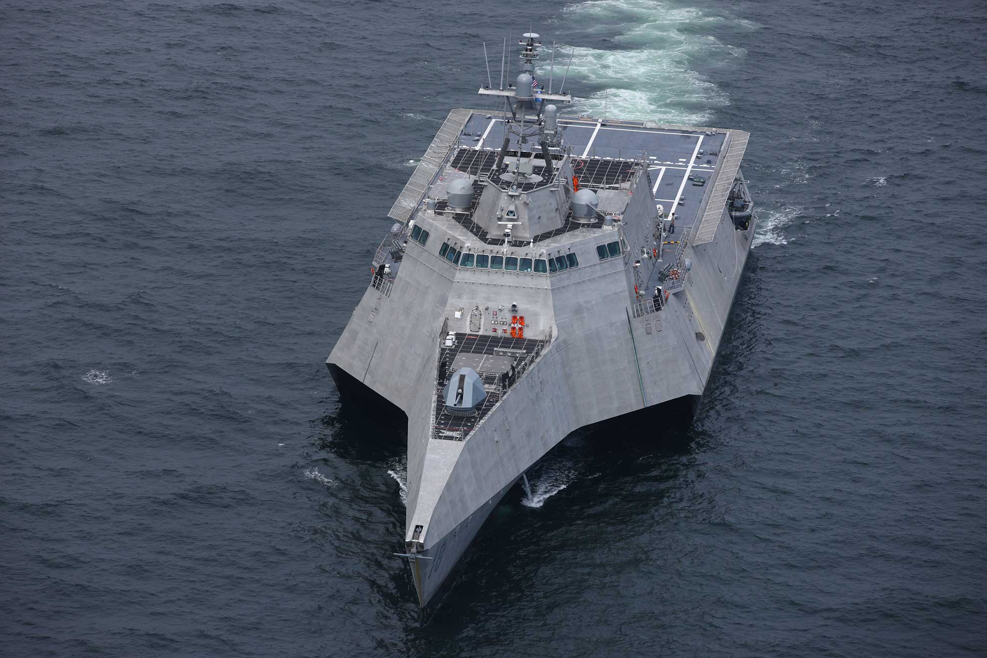 Gulf of Mexico (July 18, 2018) The future littoral combat ship USS Charleston (LCS 18) is underway for acceptance trials, which are the last significant milestone before delivery of the ship to the Navy. The Independence-variant littoral combat ship will be commissioned March 2 in Charleston, South Carolina -- U.S. Navy photo courtesy of Austal US. -