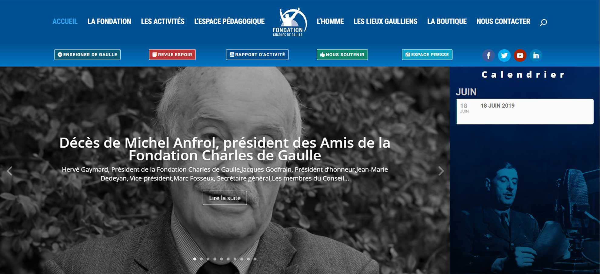 A la Une du site de la fondation Charles de Gaulle -- Photo E-S. -