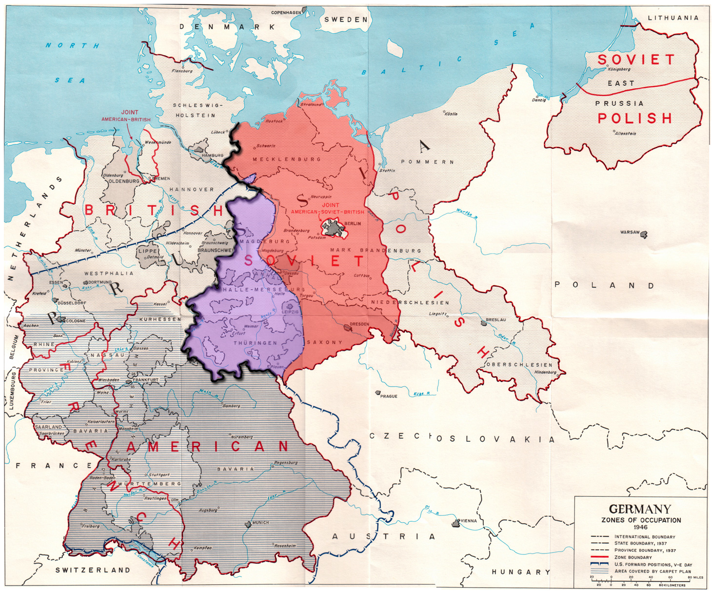 Carte des zones d'occupation de l'Allemagne en 1945 -- Earl F. Ziemke. -