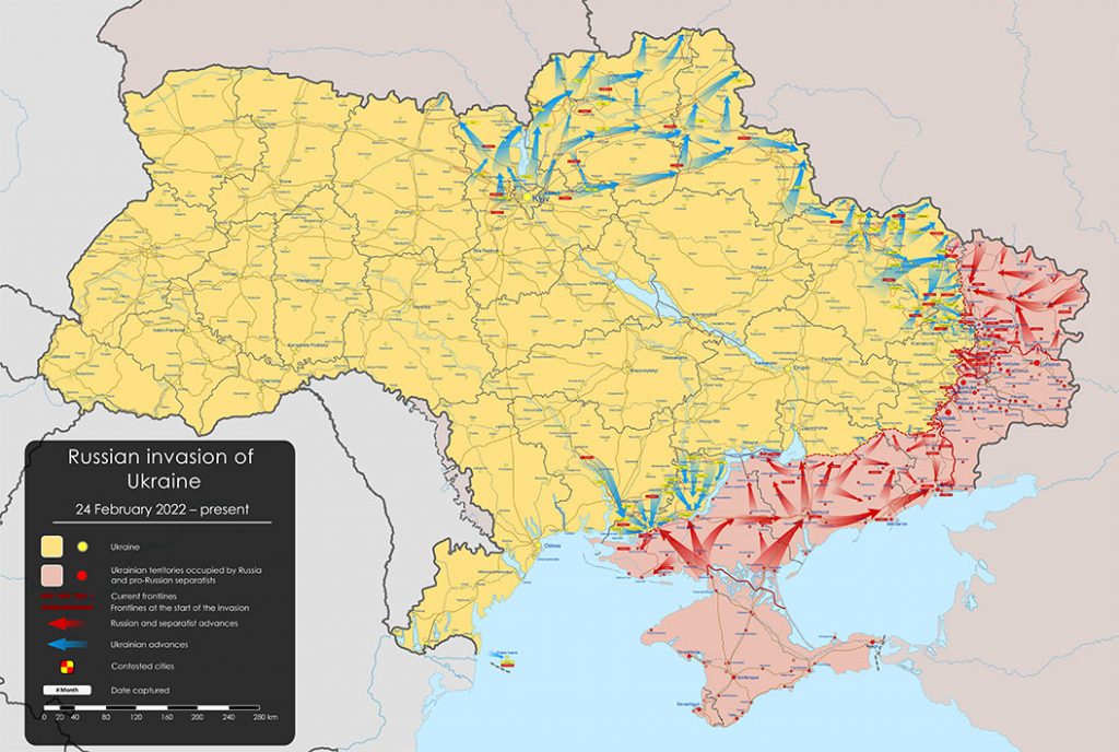 Carte de l’invasion de l’Ukraine par la Russie en 2022 — Source : Viewsridge