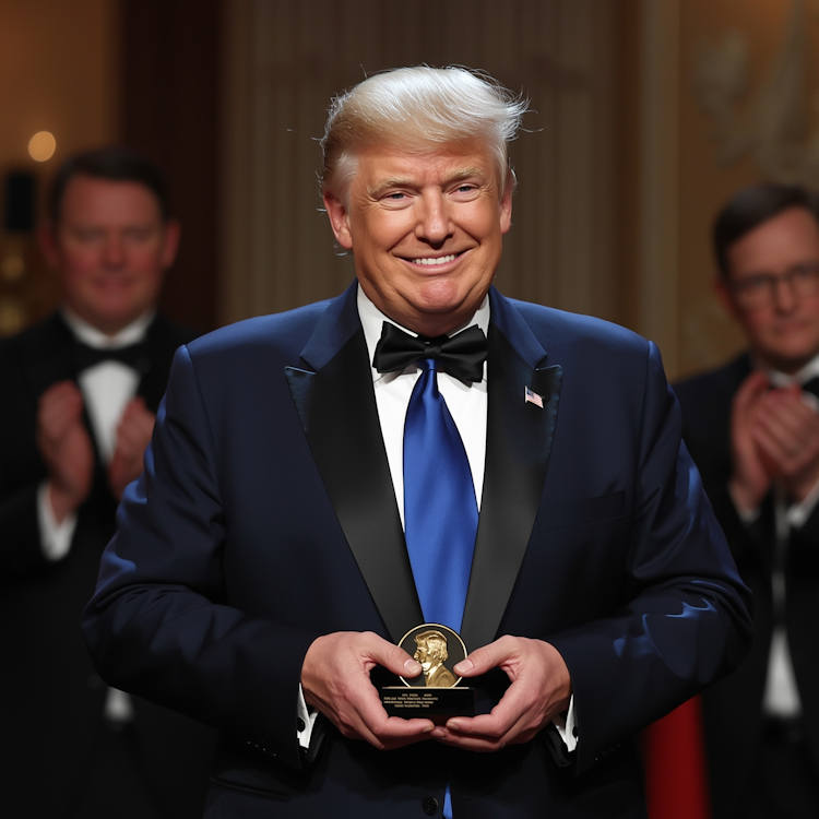 Donald Trump recevant son prix Nobel de la Paix ! Illustration © AI European-Security