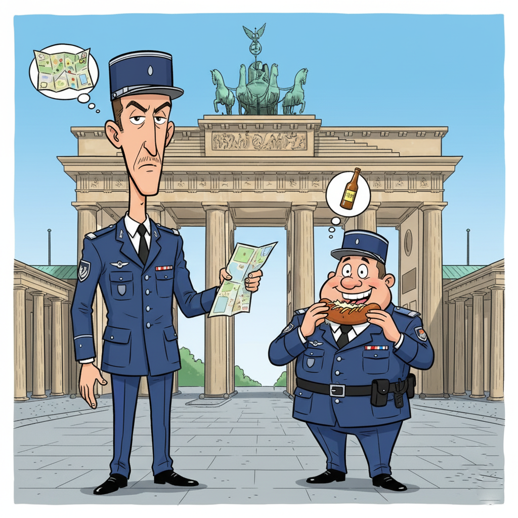 - Gendarme Caricature 3M Gendarmes à Berlin -Caricature © Illustration European-Security