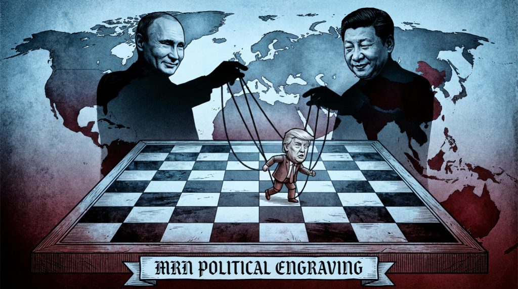 Trump, marionnette de Poutine et de Xi — Illustration © Euroipean-Security
