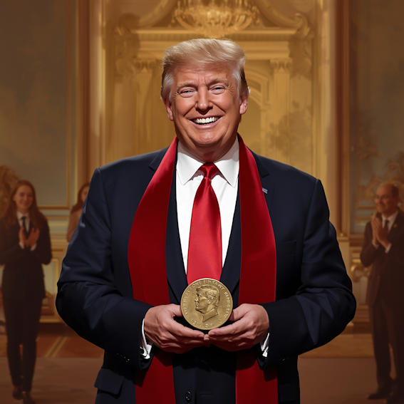 Donald Trump arbore fièrement sa médaille Trump de la Paix — Photo AI © European-Security