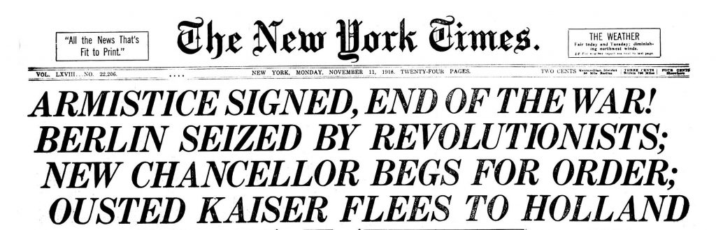 - NYT Une 11.11.1918 Une du NYT du 11.11.191 8 (Source Wikipedia)