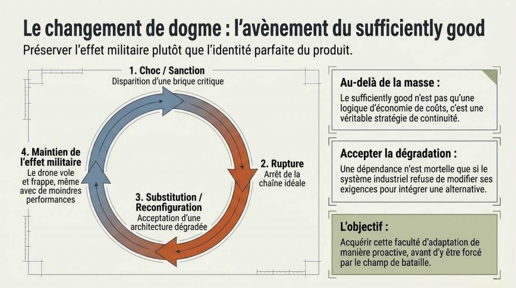 Le changement de dogme : l’avènement du sufficiently good — préserver l’effet militaire plutôt que l’identité parfaite du produit — Illustration IA © European-Security