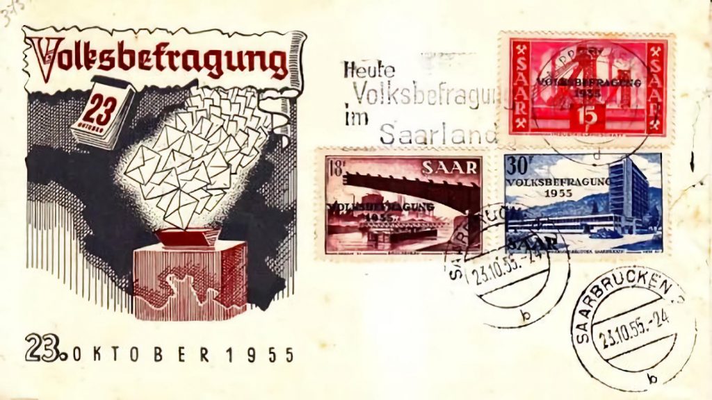 - Saar Enveloppe timbree 1 Volksbefragung - Référendum sur la Sarre - Timbres
