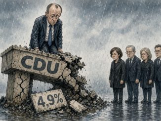Friedrich Merz seul sur les décombres de la CDU au Konrad-Adenauer-Haus : personne à ses côtés, personne derrière lui — Illustration IA © European-Security