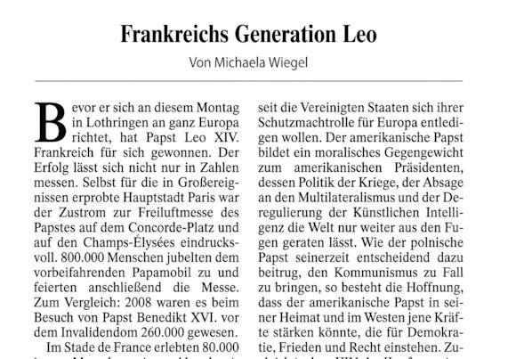 Une de la FAZ du 28.9.2026 (Michaela Wiegel)