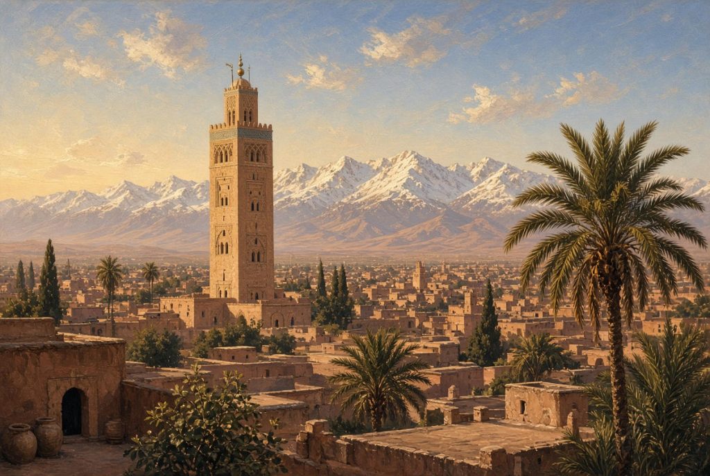 - Marrakech La Koutoubia et lAtlas 1 Marrakech, la Koutoubia — Illustration © European Security