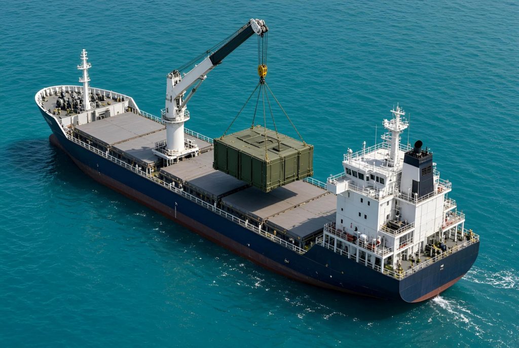 Cargo chargeant un container drone