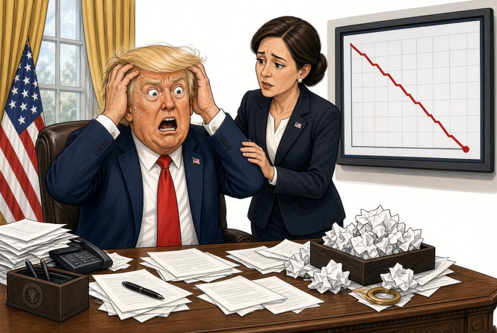 Donald Trump avec sa secrétaire dans le bureau ovale