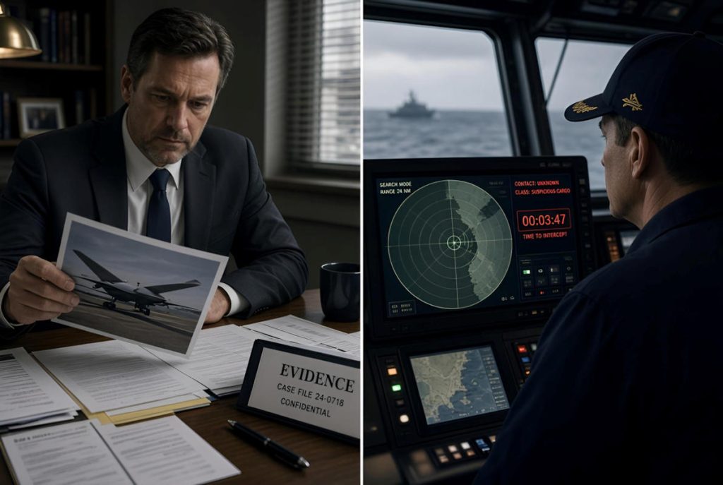 À gauche, le temps de l’enquête : des mois pour établir la preuve. À droite, le temps du commandant naval : des minutes pour décider face à une plateforme soupçonnée