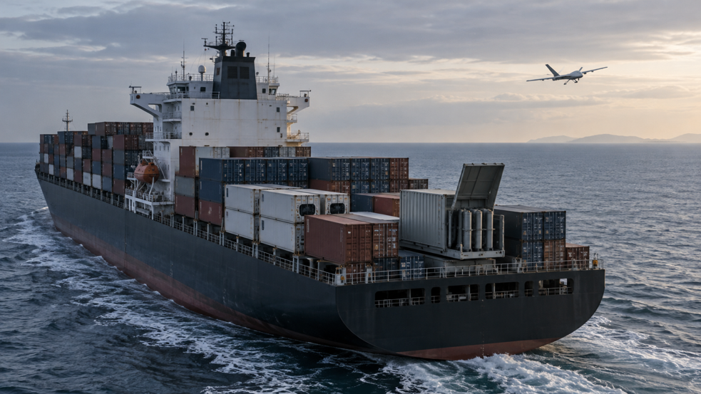 Drone décollant d'un cargo